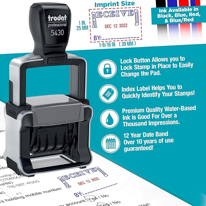 Trodat 5430 Professional Self-Inking Date Stamp with Scanned - Red Ink