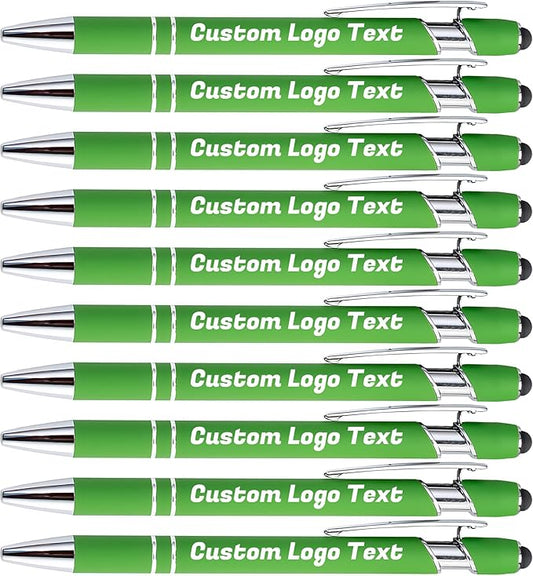 HEYZARDA Personalized Pens with Name Text Logo Custom Ballpoint Pen for Business Office Events with Stylus for Touchscreen 20 Pcs Green
