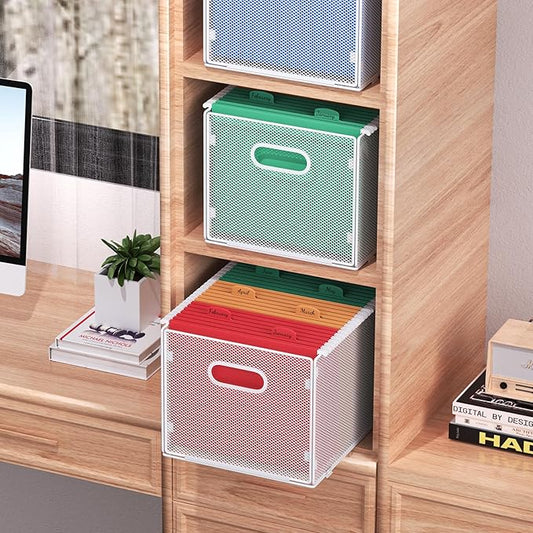 Samstar Hanging File Organizer, Mesh File Folder Organizer Crate Cabinet Inserts Storage Box, Letter Size,White