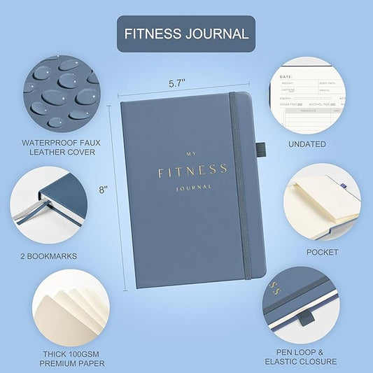 &And Per Se Fitness Workout Journal for Men & Women, Workout Log Book Planner with Daily Diet, Gym Exercise & Training Trackers - Undated, A5 Size, Leather Hardcover (Dark Blue)