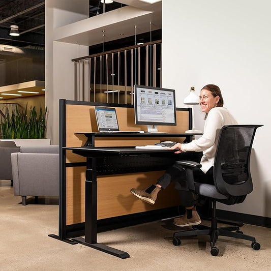 Stand Up Desk Store Beechwood Aesthetic Modular Walls | 70" W x 48" H Modular Room Dividers with Natural-Looking Woodgrain Finish for Offices, Classrooms, and More