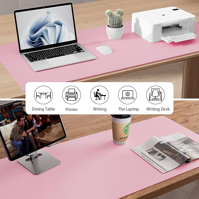 Aothia Large Faux Leather Desk Pad / Mouse Pad — Pink