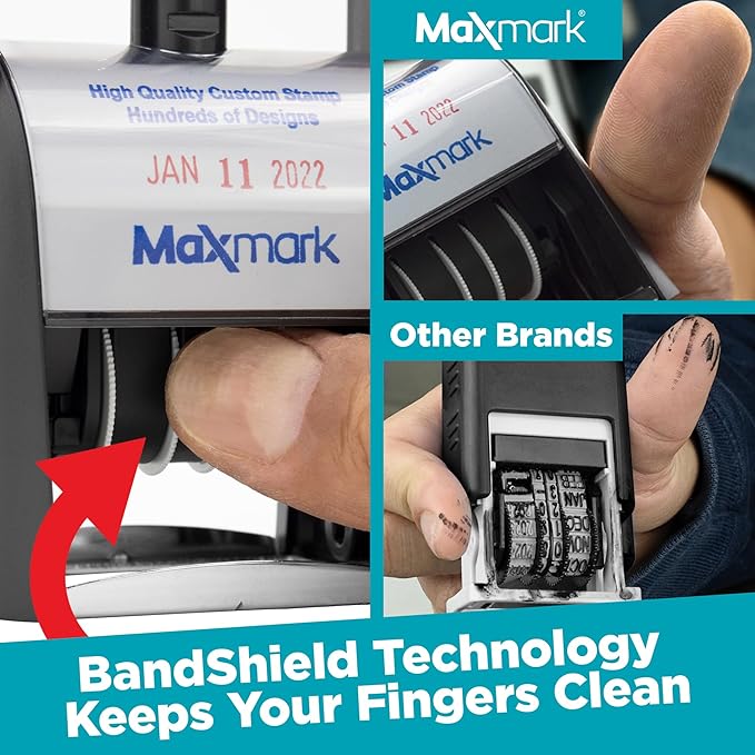 MaxMark Heavy Duty Self Inking Date Stamp with Phrase Denied - Red Ink