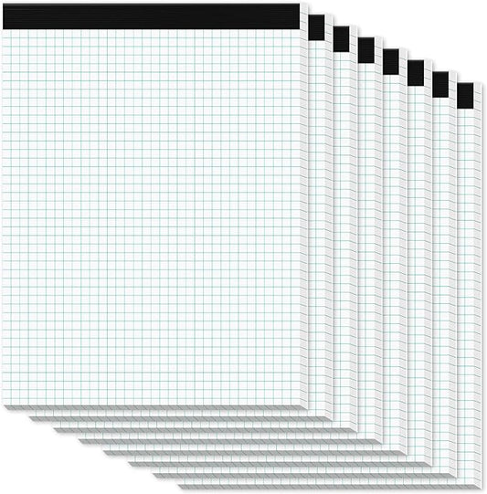 Zaviko Graph Paper Pads 8.5 x 11, 8 Pack, 4x4 Quad Grid Paper Pad 8-1/2" x 11", White Quadrille Pad, Easy Tears Off Design, Grid Notebook 8-1/2 x 11, White 70 GSM Graft Paper, 30 Sheets/Pad