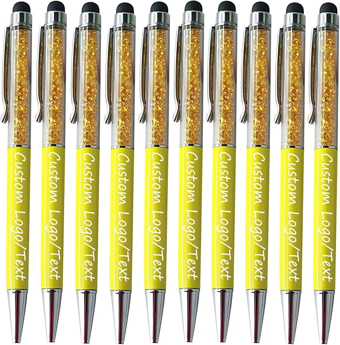 Customized Pens with Name/Logo - Touch Screen Stylus Ballpoint Pen, Perfect for Weddings, Business & Personalized Gifts (Yellow,100)