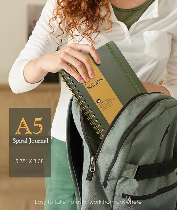 Office Prime Graph Spiral Notebook — A5, 5.75×8.38 in, 150 Pages, Olive Green