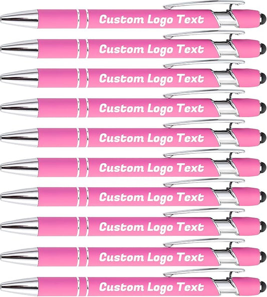 HEYZARDA Personalized Pens with Name Text Logo Custom Ballpoint Pen for Business Office Events with Stylus for Touchscreen 10 Pcs Rose