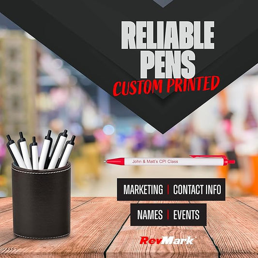 RevMark Personalized Ballpoint Pen, Custom Printed Name, Business or Event Information, Timeless Advertising, USA Made Pens, Promotional Marketing, Smooth Black Ink, Bulk Pack (Red,500 Ct.)