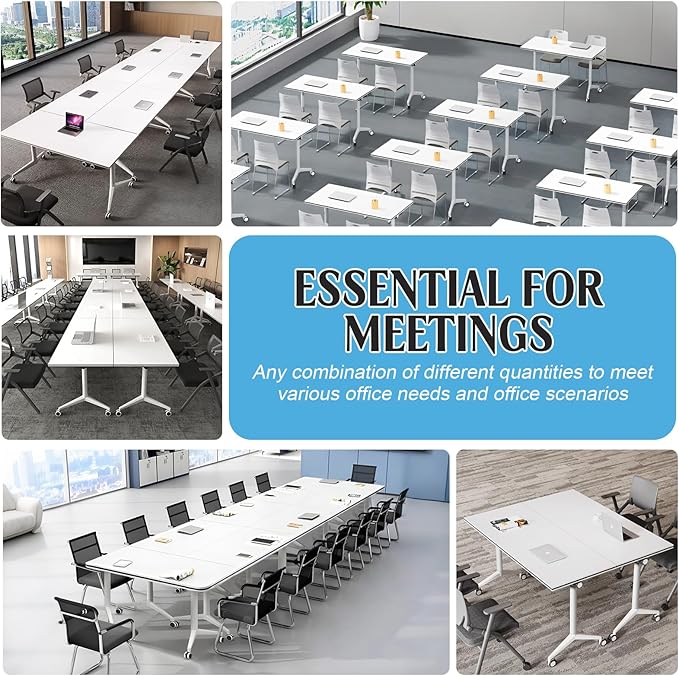 JEHUJD Conference Table,55.1''Folding Conference Room Table for 4-12 People,Mobile Flip Top MeetingTraining Table with Different Coulor and Styles for Offices, Classrooms,Meeting Room (10, 61''A)