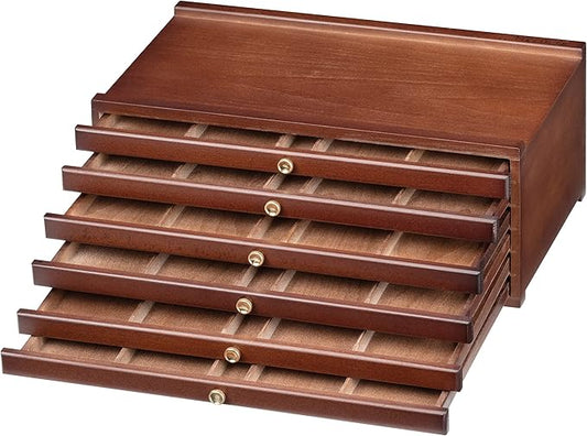 MEEDEN 6-Drawer Art Supply Storage Box - Large Capacity Multi-Function Beech-Wood Pencil Box with Drawer & Compartments for Organizing Pastels, Pencils, Pens, Markers, Brushes & Stamp, Walnut