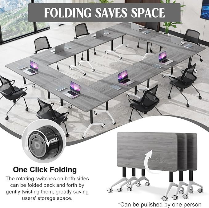 Conference Table,55.1''Folding Conference Room Table for 4-12 People,Mobile Flip Top MeetingTraining Table with Different Coulor and Styles for Offices, Classrooms,Meeting Room (2, 70.8''F)