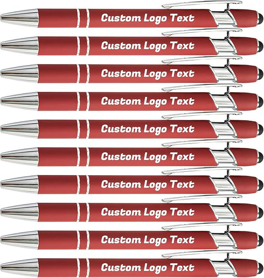 HEYZARDA Personalized Pens with Name Text Logo Custom Ballpoint Pen for Business Office Events with Stylus for Touchscreen 50 Pcs Wine