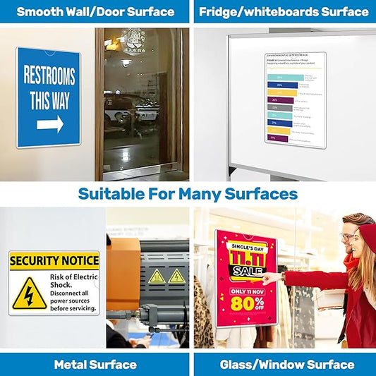 Magnetic Sign Holder 11 x 17, 20 Pack Rigid Magnetic Paper Holder Poster Display Frame, Clear Plastic Document Protectors with Magnet & Adhesive, Adhesive Frame for Wall Door Fridge Window