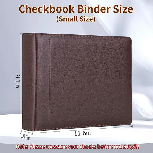 Antner 3 Ring Personal Check Binder for 3-on-a-Page End-Stub Deskbook & Personal 3 Holes or 9 Holes Small Size Checks, PU Leather Check Holder Checkbook Binder Cover with Zipper Pouch, Coffee