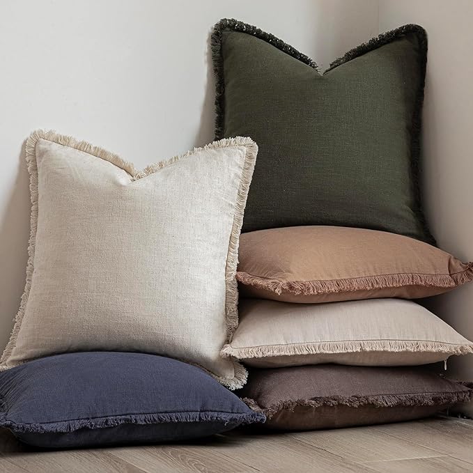 Foindtower Set of 2 Decorative Linen Fringe Throw Pillow Covers... (Green, 12×..