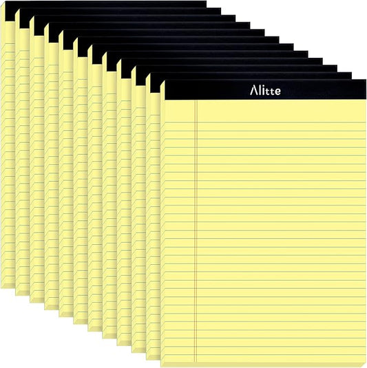 Alitte Yellow Legal Notepads 8.5 x 11, Pack of 12 - Perforated Wide Ruled Writing Pad - Premium Thick Paper, No Ink Bleeding - Blank Legal Pads For Home, Office, School, Business - 50 Sheets Per