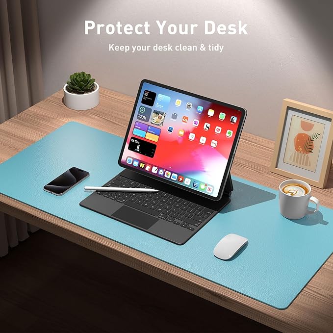 Aothia Large PU Leather Desk Pad Protector — Blue