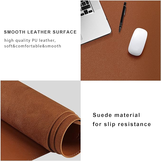 ZORESYN Waterproof PU Leather Desk Pad (63.0"x15.8") - Office Desk Mat for Keyboard and Mouse - Light Brown Extended Mouse Pad with Nonslip Base for Home & Office