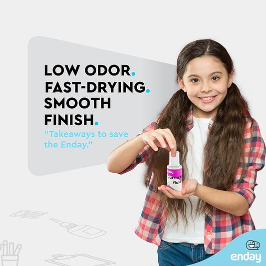 Enday Liquid Correction Fluid Pack of 4, White Fluid .7 fl. Oz. / 20 ml Multi-Purpose Smooth Corrector for school, Office, and Home – by Enday