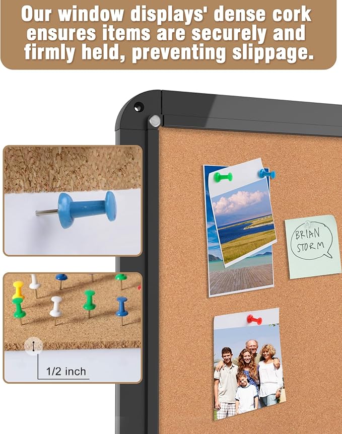 Mifuro 26"x20" Enclosed Bulletin Board, Lockable Weather-Resistant Aluminum Cork Noticeboard for School & Office, Black Frame w/Cork