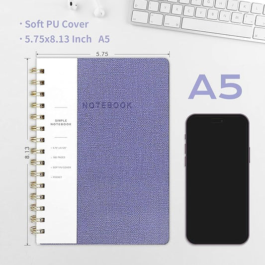 Oneirom Spiral Notebook-6.10" x 8.19" College Ruled Journal with Inner Pockets and 160 Pages,PU Leather Cover Business Journal, Twin-Wire Binding Notebook Perfect for Office & Home School Supplies