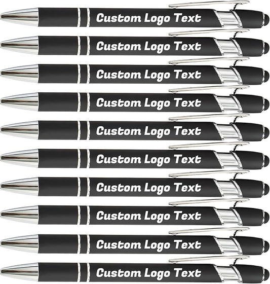 HEYZARDA Personalized Pens with Name Text Logo Custom Ballpoint Pen for Business Office Events with Stylus for Touchscreen 100 Pcs Black