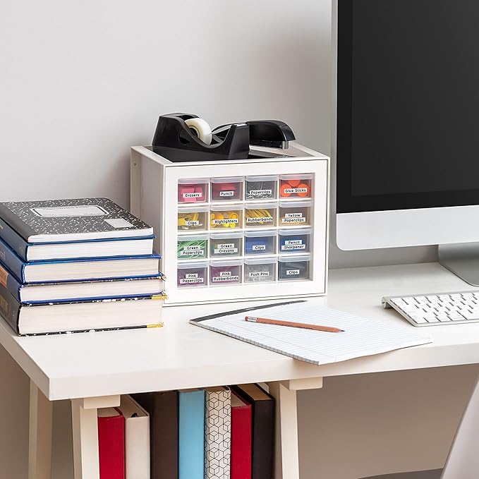 IRIS USA Small Drawer Organizer Storage, 16-Drawer Craft Cabinet for Screws Hardware Art Supplies Small Parts Nuts Bolts Nails Tool Container, Drink Packet and Water Flavor Packet Organizer, White