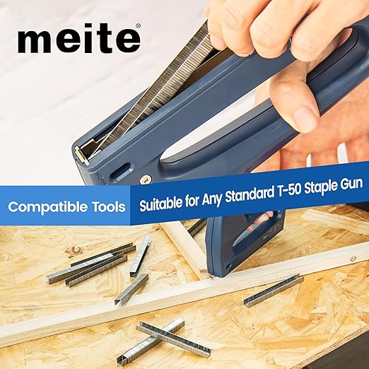 meite T-50 Staple Gun Staples Marine, 1/2 Inch 304 Stainless Steel T-50 Staples, Heavy Duty 20 Gauge 3/8 Inch Crown Upholstery Staple for Marine Applications (10 Packs)