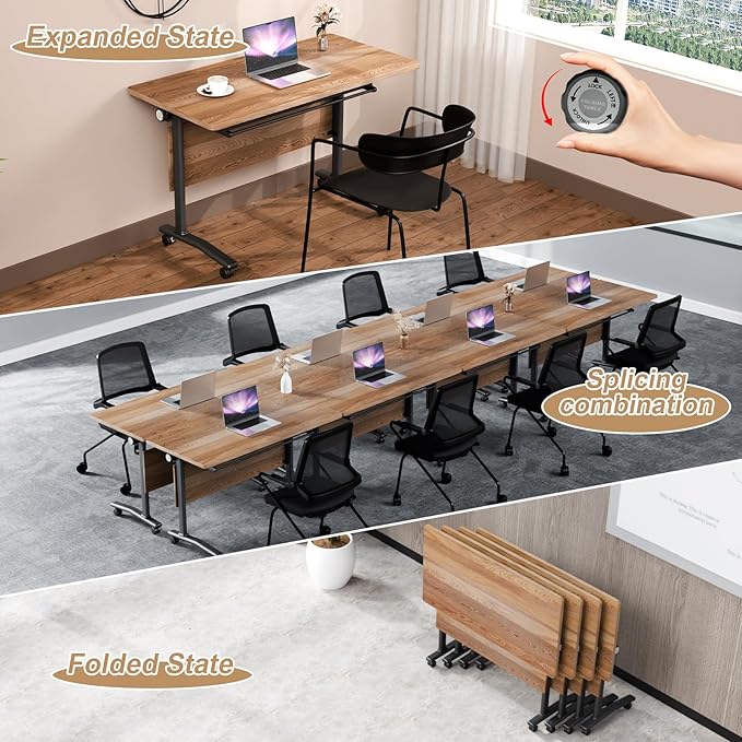 Conference Table Flip Top Mobile Conference Room Tables,Folding Conference Table with Wheels,Large Meeting Training Seminar Table Saving Space for Office Classroom(8B,70.8'')