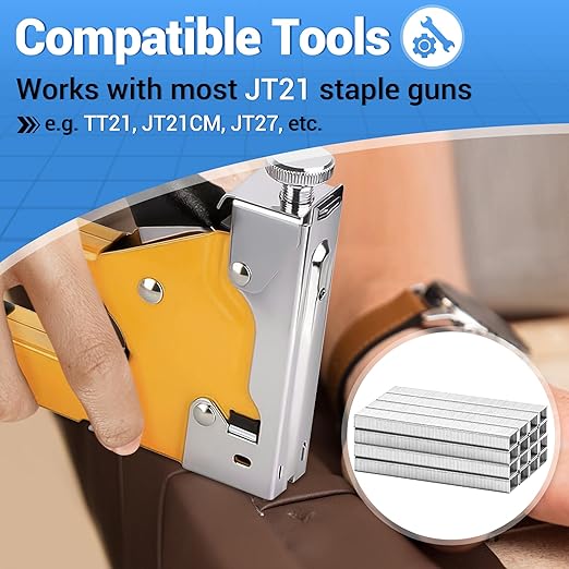 meite JT21 Staples, 3/8 Inch Galvanized Fine Wire Staples for Staple Gun - 5,000 Counts, 7/16" Crown JT21 Staple Refill, Ideal for Upholstery, Crafts, Furniture