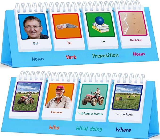 Sentence Flip Charts, 80 Double Sided Cards 40 Sentences, Learn Parts of Speech Who/What/Where Sentence Building Freestanding Flip Chart Educational Tool for Preschool Kindergarten 1st 2nd Grade