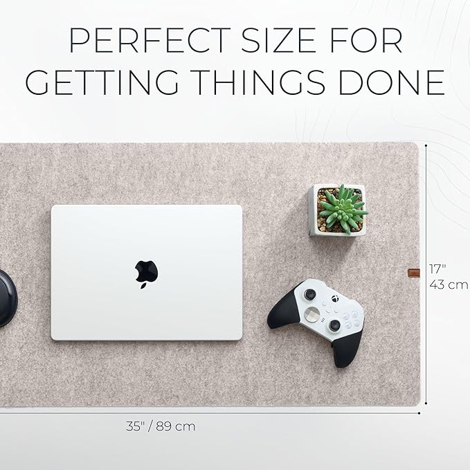 Nordik Large Felt Desk Mat — 35 × 17 in, Stone Oat Beige