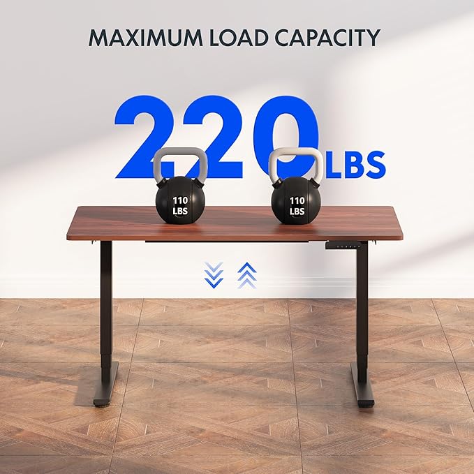 FlexiSpot E6 3-Stage Dual Motor Electric Standing Desk 48 x 30 Sit Stand Up Desk, Holds 220 lbs, Adjustable Height w/ Memory Presets, One-Piece Mahogany Desktop & Black Frame, Ships in 2 Boxes