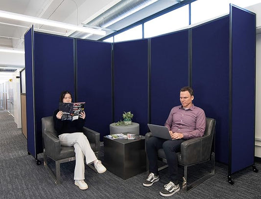 Versare Room Divider 360 Portable Wall Partition | Folding Panels | Large Freestanding Divider | Locking Wheels | Temporary Room Separator | 14' x 7'6'', Royal Blue