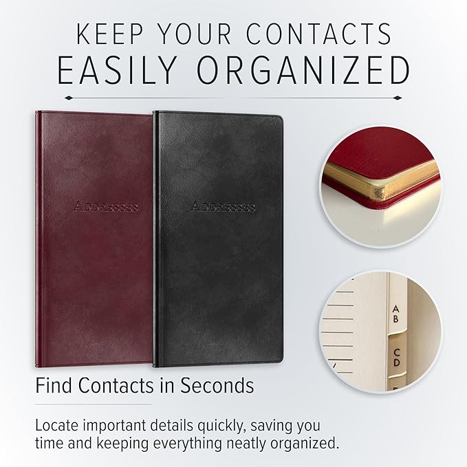 Gallery Leather Small Address Book with Alphabetical Tabs up to 403 Records, Leather Notebook Hardcover, Telephone and Address Books - 6x3.25", Pocket Address, Acadia Navy