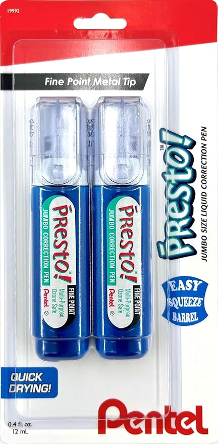 Pentel Presto Jumbo Correction Pen — Fine Point, Metal Tip, 2-Pack