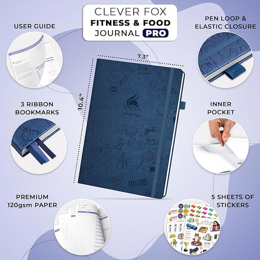 Clever Fox Fitness & Food Journal PRO – Daily Workout & Meal Planner for Women & Men – Exercise & Weight Loss Diary Notebook, 7.3x10.4” (Mystic Blue)