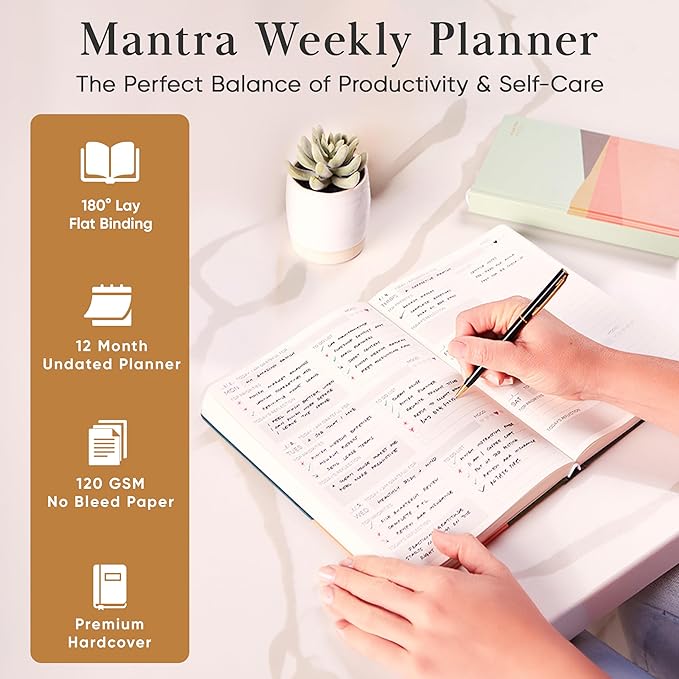 Mantra Planner 2026 Planner, Daily Journal & Gratitude Journal All-In-One with To Do List, Self Care Prompts & Habit Tracker - 5 x 8 - Orange