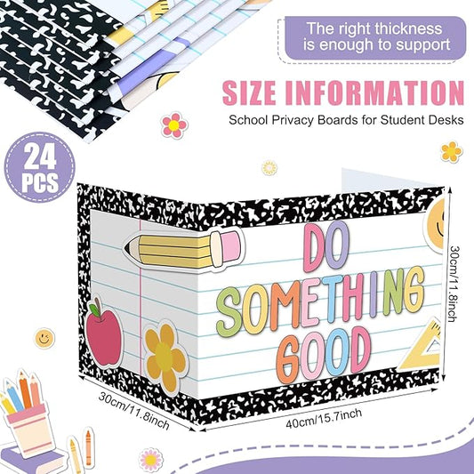 Honoson 24 Pcs Bulk Inspirational Privacy Folders for Students Cardboard Test Privacy Boards Motivational Words Desk Dividers Shield for Classroom School Study Supplies, 6 Styles(Composition)