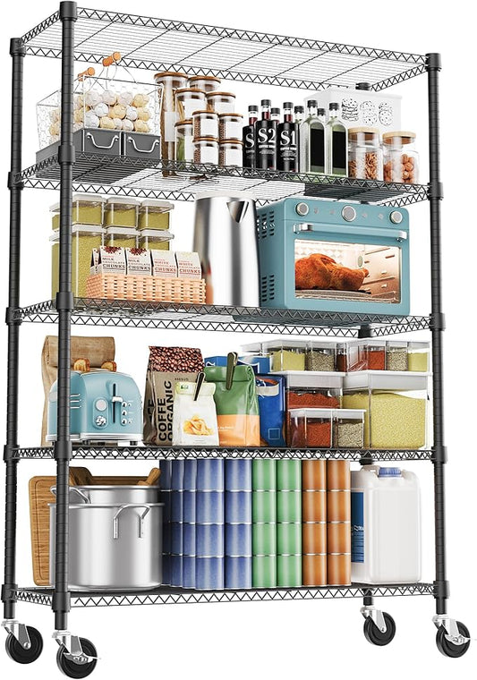 M MZG 5 Tiers Shelf 1750 lbs Steel Storage Shelving Utility Shelving Unit Steel Organizer Wire Rack for Home,Kitchen,Office,Garage Black 17.7" D x 47.2" W x 76.8" H