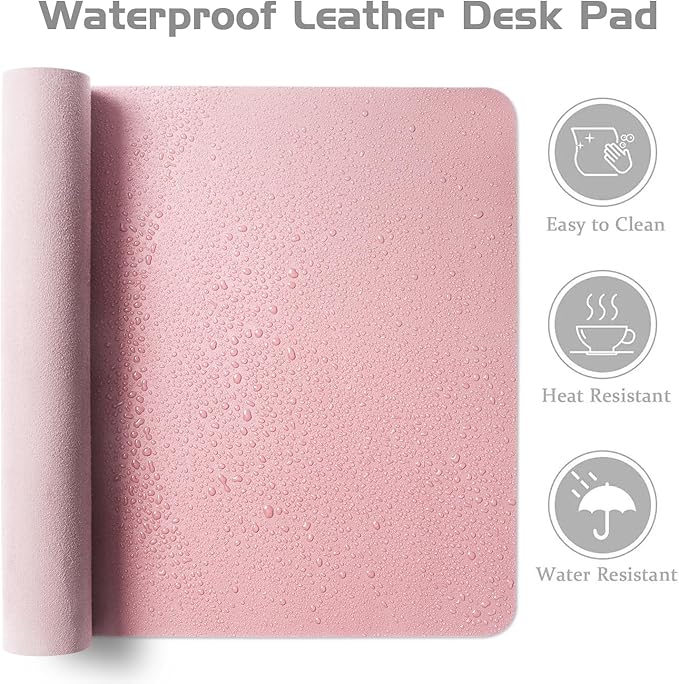 Aothia Large Faux Leather Desk Pad / Mouse Pad — Pink