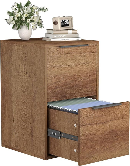 FATIGOS Wooden 2 Drawer File Cabinet, Wood Vertical Filing Cabinet Fits Hanging Files Letter Size for Home Office, Walnut