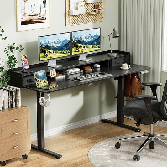 Homall Electric Standing Desk with 2 Drawers, Adjustable Height Computer Desk with Storage Sit Stand Table with Storage Shelf and Splice Board Quick Install for Home Office (Black, 63 Inch)