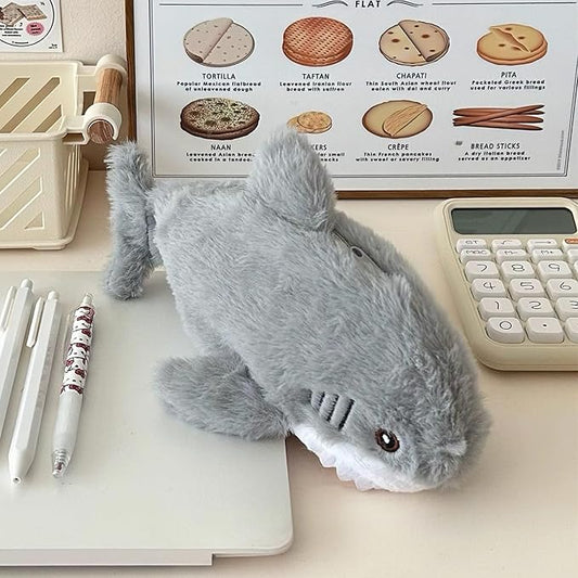 Cute Animal Pencil Case with Zipper - Multifunctional Cosmetic Makeup Organizer Bag, Small Pouch for Jewelry Travel Essentials & Daily Carry (Shark)