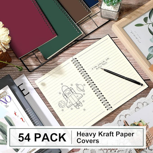 Yahenda Spiral Notebook College Ruled Journals Notebooks Lined 8.3 x 5.5 Inch Note Books Bulk A5 Writing Notebooks Thick Paper Notebook for Office Business School Supplies (Classic Colors,54 Pcs)