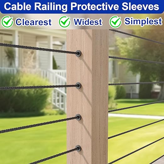 Steel DN Mate 50 Pack Black Stainless Steel Protector Sleeves for 1/8”, 5/32", 3/16" Wire Rope Cable for Wood Post, T316L Marine Grade Cable Railing Kit Hardware DB58