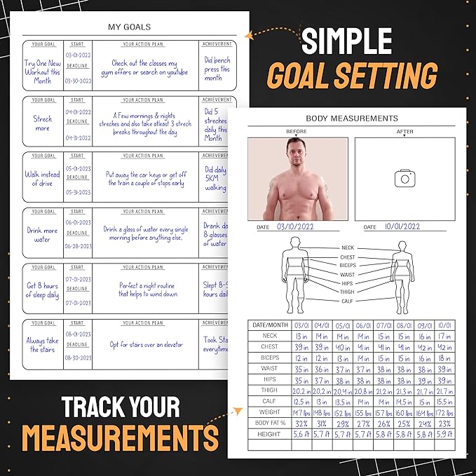 Nextnoid Hardcover Fitness Planner Workout Journal for Men & Women - A5 Sturdy Fitness Log Book to Track Gym & Home Workouts - Separately Packaged 2 Pieces