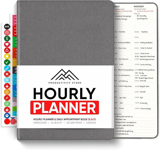 Productivity Store Hourly Planner — 8.5×11 in (A4), Gray