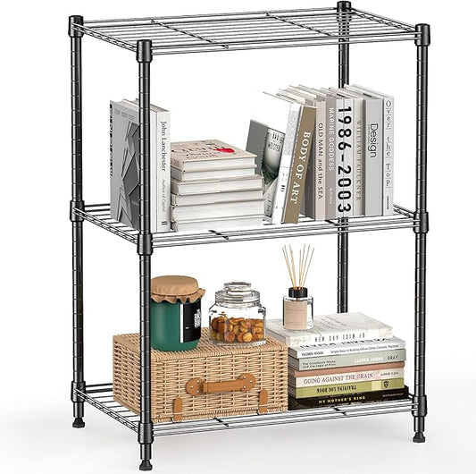 M MZG 450 lbs Steel Storage Shelving 3-Tier Utility Shelving Unit Steel Organizer Wire Rack for Home,Kitchen,Office (11.8" D x 17.7" W x 26.3" H) | 450 lbs, for Home, Kitchen, Office