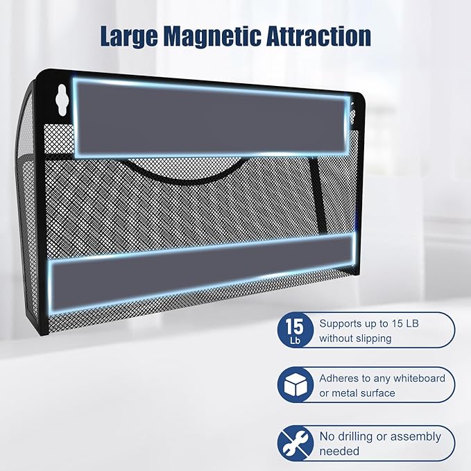 LQPAFZ Magnetic File Holder 1 Pockets File Folder Organizer, Office Hanging Magazine Rack for File Cabinets, Magnetic Paper Holder, No Drilling Mail Organizer for Refrigerator, Office